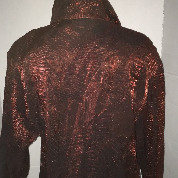 Vintage Silky Golden Crinkle Secretary Blouse Top - Picture 6 of 8